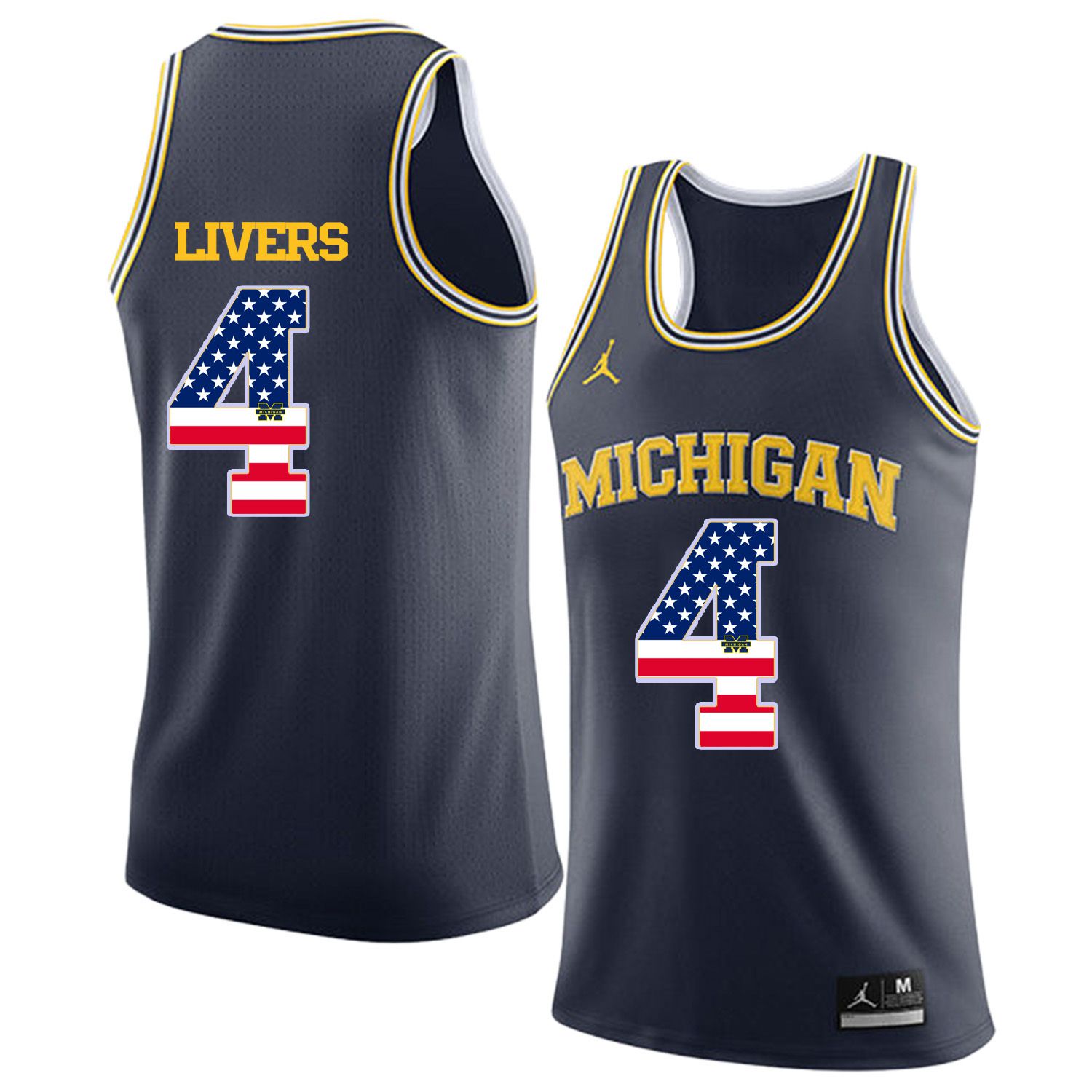 Men Jordan University of Michigan Basketball Navy 4 Livers Flag Customized NCAA Jerseys